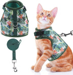 BINGPET Cat Harness and Leash Set Escape Proof for Walking,Step-in Harness with Lightweight Soft Breathable Mesh,Adjustable Easy Control Harness (Emerald Hues, M(Chest:10.5-13.5"))