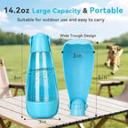 UPSKY Dog Water Bottle | Portable & Foldable Dog Water Bottle | 3-in-1 Portable Pet Water Dispenser with Food Container & Poop Scooper for Outdoor Walking, Hiking & Travel,14.2oz(Blue)