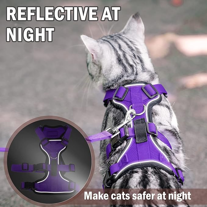 PUPTECK Cat Harness and Leash Set Escape Proof for Walking, Breathable Mash Vest Adjustable Harness for Cats Puppy Small Animals, Reflective at Night, Purple Small