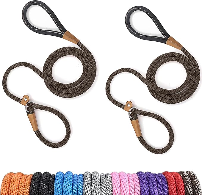 lynxking 6 FT Dog Leash Slip Lead 2 Pack Strong Heavy Duty Braided Dog Training Leash No Pull Training Lead Leashes for Medium Large and Small Dogs