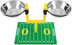 NCAA Oregon Ducks Goalpost Dog Feeder – Adjustable Elevated Dog Bowls with Stand, 2 Stainless Steel Bowls, Non-Slip Rubber Feet, Raised Pet Feeder for Large & Small Dogs
