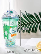 Lucky Cat Cups with Straw Paty Kitten Travel Drinking Tumblers Plastic Water Bottle Birthday Gift (red cat, 6.5 * 20 cm)