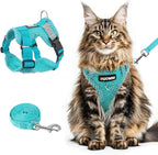wanheart Cat Harness and Leash Set - Escape Proof Adjustable Breathable Vest for Cats, Soft Mesh Padded Harness with Reflective Strips - Easy Control for Kittens, Indoor & Outdoor Cats (Emerald, XL)