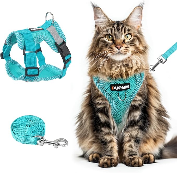 wanheart Cat Harness and Leash Set - Escape Proof Adjustable Breathable Vest for Cats, Soft Mesh Padded Harness with Reflective Strips - Easy Control for Kittens, Indoor & Outdoor Cats (Emerald, XL)