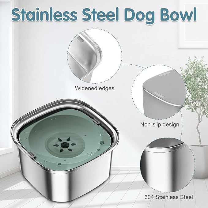UPSKY 3L Dog Water Bowl 101oz Stainless Steel Dog Bowl No Spill Large Capacity Dog Food Water Bowl Slow Water Feeder, Spill Proof Pet Water Dispenser Vehicle Carried Travel Water Bowl
