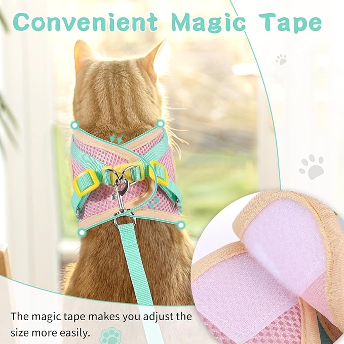 Cat Harness and Leash Set for Walking Escape Proof, Adjustable Kitten Harness Breathable Mesh with Reflective Strips Harness with Flower for Kitty Puppy Bunny Green XS