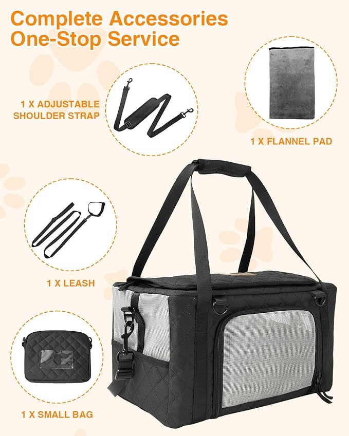 PETUX Small Cat Carrier - Pet Carrier Airline Approved for Kitten Under 10 lb - Escape-Proof, Foldable & Portable Cat Carriers for Travel, Vet Visits with Removable Bag, Safety Buckle ＆ Leash - Grey