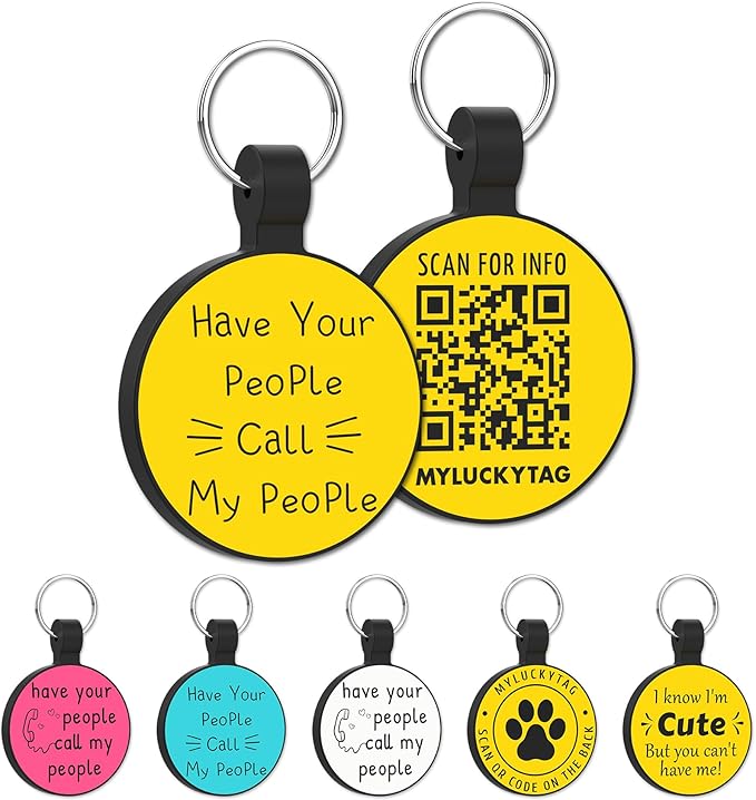 MYLUCKYTAG QR Code Silicone Pet ID Tag for Dogs and Cats - Online Profile, Location Alert Email, Digital and Quiet Tag, Durable Collar ID, Engraved