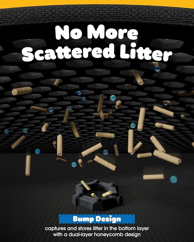 27" x 19" Cat Litter Mat - Ultra-Large Litter Box Mat with Double Layers, Urine-Proof and Non-Slip Litter Trapping Mat, Easy to Clean Kitty Litter Mats for Floor, Scatter Control, Black