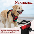 rabbitgoo Dog Harness No Pull with 2 Leash Clips, Adjustable Soft Padded, Reflective Oxford No Choke Pet Vest with Easy Control Handle for Large Dogs, Red Plaid, L