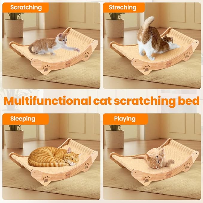 KEDAO Sisal Cat Scratcher Bed Scratching Posts for Indoor Cats Hammock Adults Kitty Curls Cat Scratcher Wooden Cats Furniture Scratching Pad