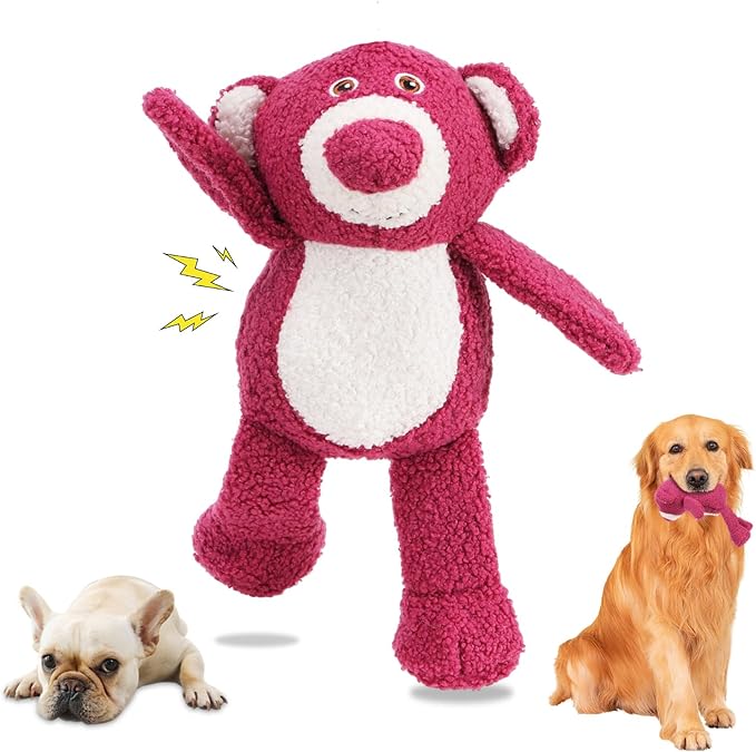3-Layered Stuffed Dog Toys for Medium Large Dogs, Large Plush Squeaky Dog Toys to Keep Them Busy for Small Medium Large Breed, Cute Animals Puppy Teething Chew Toys - Pink Bear L
