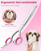 Furry Grooming Scissors with Safety Round Heads. Dog Grooming Scissors, 5CR 6 in 1 Dog Grooming Scissors, Curved Dog Grooming Scissors, Professional Pet Grooming Scissors Set for Dogs and Cats