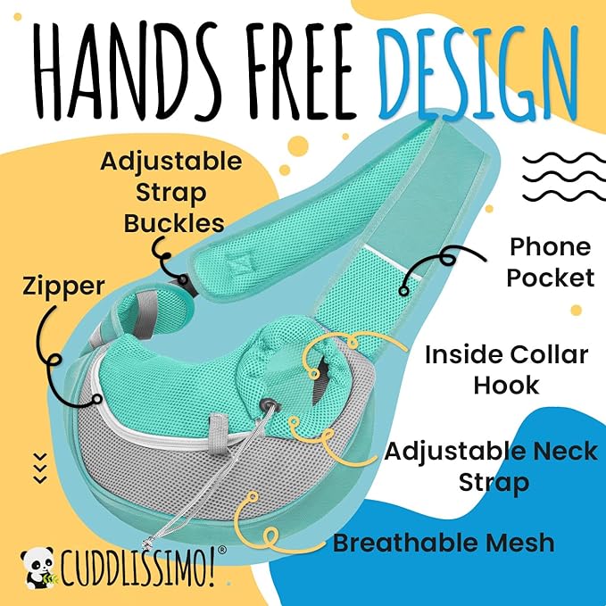 Pet Sling Carrier - Carefully Sized for Teacup & Toy Breed Puppies & Cats (Under 6lb) - Soft Pouch for Small Dogs, Yorkies, Chihuahuas - Ideal for Hands-Free Doggy Travel & Walks (Teal)