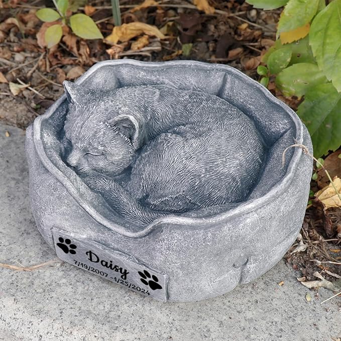 Cat Memorial Stones Garden Statues Engraved with Name, Personalized Pet Memorial Stones for Cat Headstones Grave Markers Tombstones Sympathy Gifts Loss Gifts Outdoors