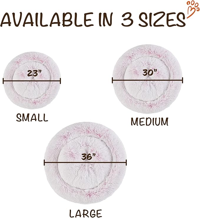 Friends Forever Donut Dog Bed Faux Fur Fluffy Calming Sofa For Large Dogs, Soft & Plush Anti Anxiety Pet Couch For Dogs, Machine Washable Coco Pet Bed with Non-Slip Bottom, 36"x36"x8" Pink