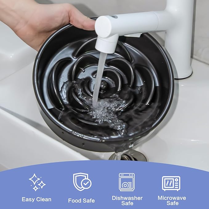 8.25'' Ceramic Slow Feeder Dog Bowls - Petal Shape Modern Dog Food Dish for Medium and Large Breeds, Puzzle Maze Bowl to Slow Down Eating, Anti-Gulping, Dishwasher & Microwave Safe, Black