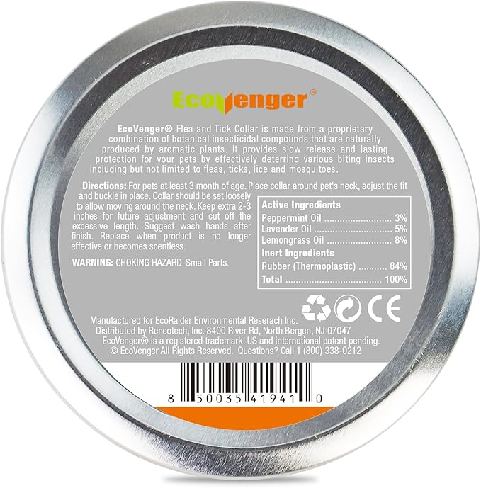 EcoVenger Flea Collars for Dogs & Cats - Flea & Tick Repellent 2-Pack Orange. Built-in Pant-Based Formula Strong Repellency Slow Release, Lasting Protection, Pleasant Aroma, Waterproof