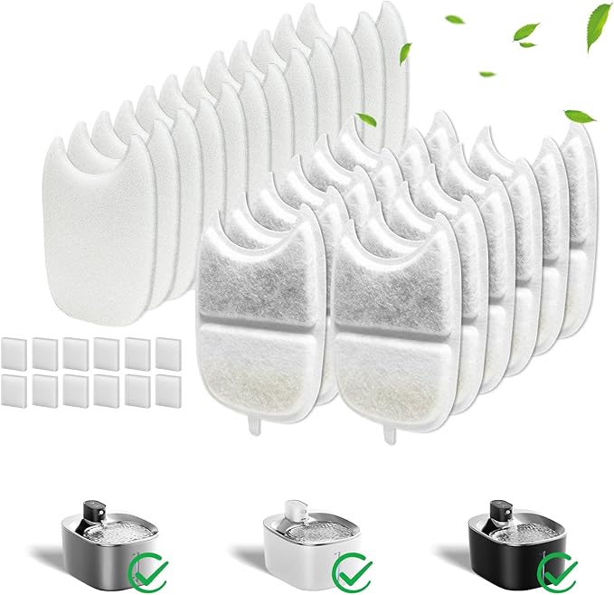 12 Pack Cat Water Fountain Filter & 12 Pump Filter Sponges Replacement, Cat Dog Pet Drinking Fountain for 135 fl oz/4L (YPD-C004P,YPD-C004S)