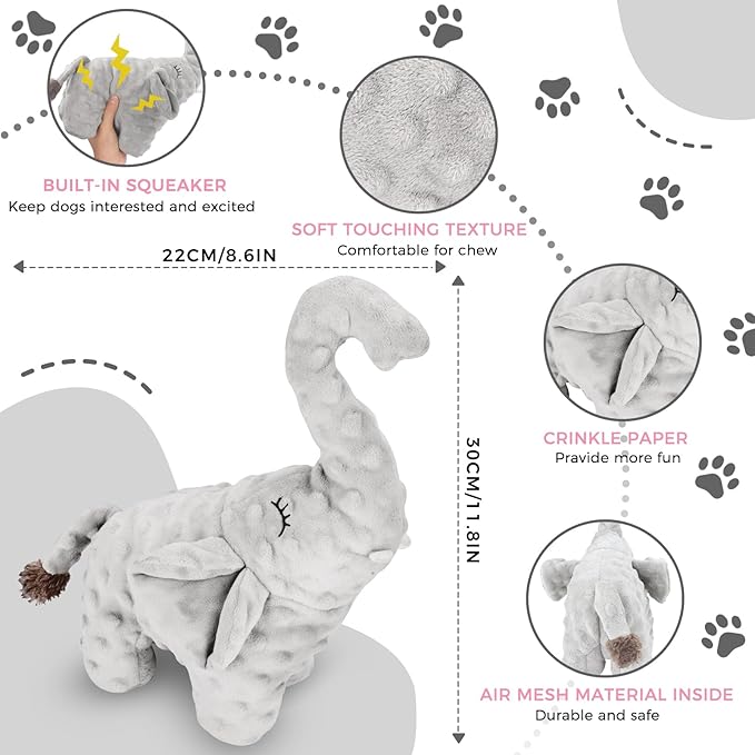 Dog Toys to Keep Them Busy Dog Toys for Small Medium Large Dogs Plush Animal Interactive Puppy Toys Cute Squeaky Elephant Dog Toy with Crinkle Paper