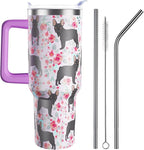 French Bulldog Gifts for Women Dog Lovers 40 oz Floral French Bulldog Tumblers with Handle and Straw, Stainless Steel Vacuum Insulated Travel Coffee Mug Cup Water Bottle
