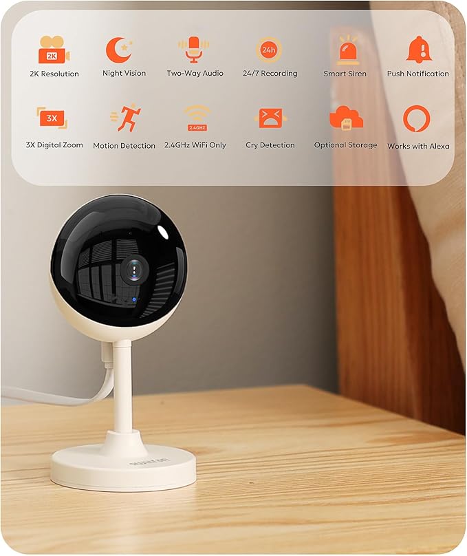 owltron Indoor Security Camera 2K, 2.4GHz WiFi Cameras for Home Security Baby Monitor Camera with Motion/Cry Detection, Pet & Dog Cam with Phone App, Night Vision, 2-Way Audio, Works with Alexa