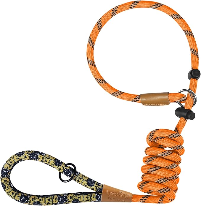 lynxking Slip Lead Dog Leash Reflective, Heavy Duty Comfortable Strong Rope for Large Medium Small Dogs No Pull Pet Training (Orange, Large 1/2in x 6ft-Slip Lead)