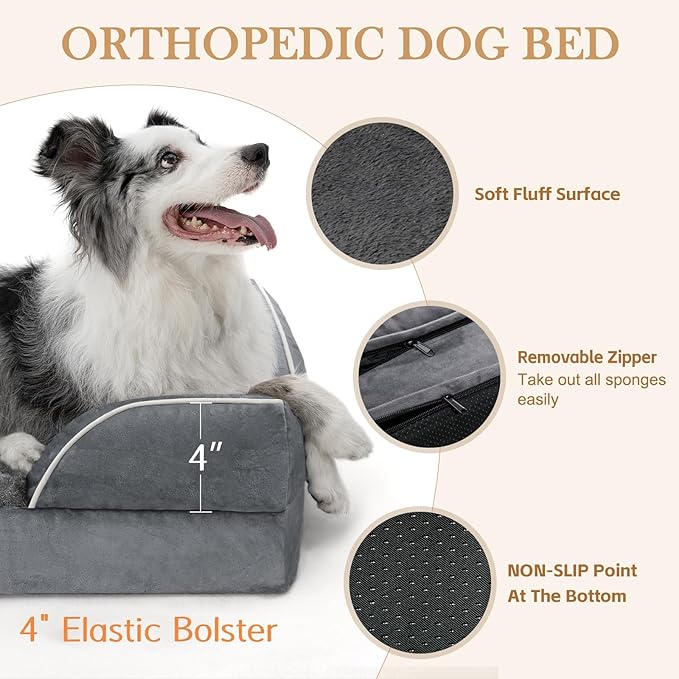 Comfort Expression Medium Dog Beds Waterproof Orthopedic Foam Dog Sofa Beds for Medium Large Dogs Comfy Pet Bed with Washable Removable Cover & Non-Slip Bottom(Medium,Dark Grey)