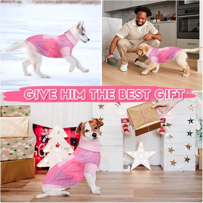 Turtleneck Pet Sweaters for Dogs Boys or Girls,Color Inlay and Moving Needle Pattern Dog Sweater,Pet Clothes,Dog Sweaters,Suitable for Various Breeds Dogs or Sizes(Pink Group,S)