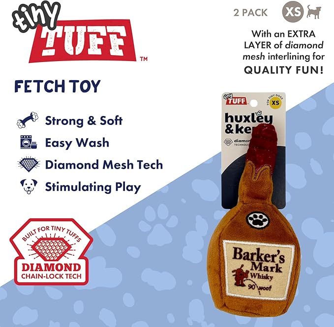 Huxley & Kent Funny Dog Toy w/Squeaker – Power Plush Squeaky Dog Toys for Small Dogs – Durable Small Stuffed Animal for Indoor Play & Fetch - Tiny Tuff Barker's Mark