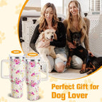 Golden Retriever Gifts for Women Dog Lovers 40 oz Floral Golden Retriever Tumblers with Handle and Straw, Stainless Steel Vacuum Insulated Travel Coffee Mug Cup Water Bottle