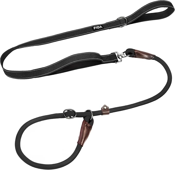 Fida 2-in-1 Slip Leads for Dogs with Double Handles, Tangle Free Leash for Large Dogs That Pull, Heavy Duty No Pull Training Leash Reflective Soft Padded for Large & Medium Breed(6ft,Black)
