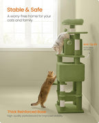 Feandrea Cat Tree, 61-Inch Cat Tower for Indoor Cats, Plush Multi-Level Cat Condo with 5 Scratching Posts, 2 Perches, 2 Caves, Hammock, 2 Pompoms, Grass Green UPCT192C02