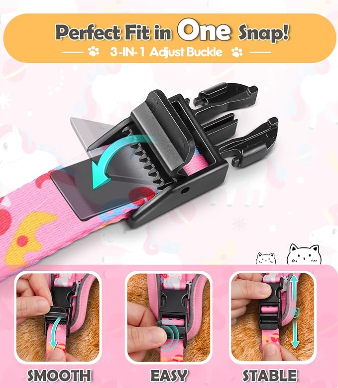 Halypet Cat Harness and Leash Set[MAX Safety 4th-Gen] Cute Escape Proof Vest Harness for Girl&Boy Cat Walking, Comfortable Adjustable Leash and Reflective Strips for Outdoor Kitten, XS Pink Unicorn