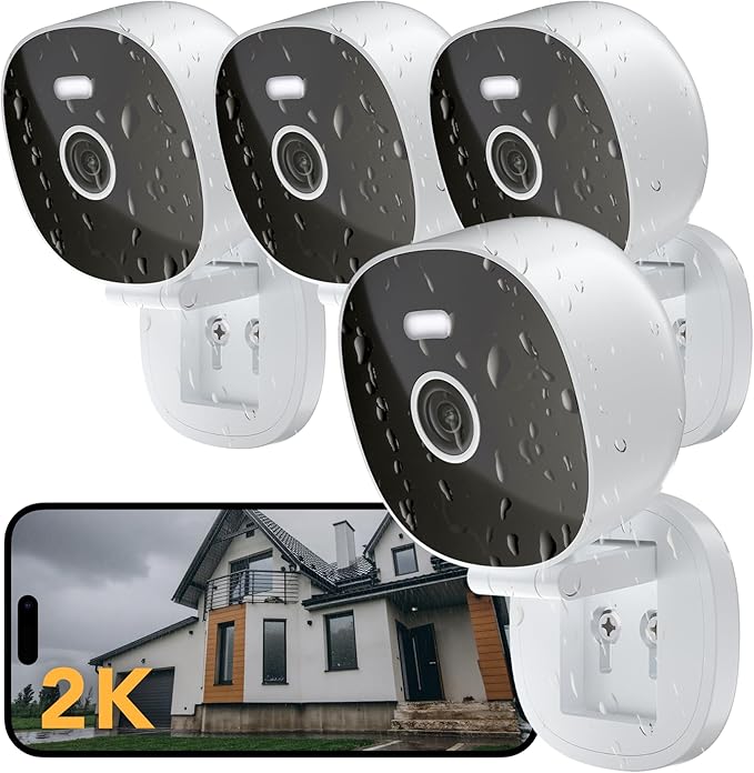 2K Security Camera, Outdoor/Indoor for Home, Pet, Baby, Nanny, IP65 Wterproof Color Night Vision, White Light & Siren, Recording, Motion Detection, Compatible with Alexa, White-4P