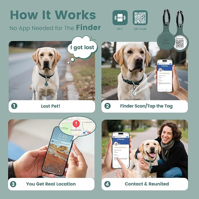 Dog ID Tag with QR Code & NFC, Silent Silicone Dog Name Tags Personalized for Pets- Scan QR for Instant Location Alert, Emergency Contact and Modifiable Pet Profile (Green)