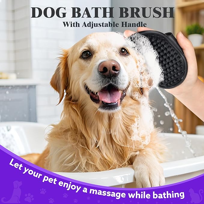 3PCS Dog Grooming Kit - Deshedding Dog Brush, Self Cleaning Slicker Brush, Bath Brush and Comb, Suitable for Hair Removal and Bathing of Dogs & Cats (Purple Black)