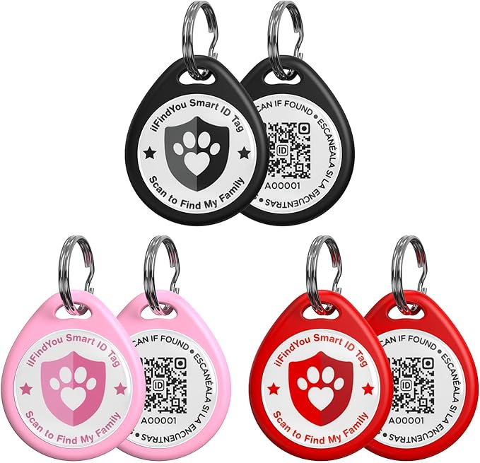 3 Pack Cat Tags Personalized Small, QR Code Cat Name Tags for Kitten Collar, Scan Location Alerts, Black,Pink,Red S