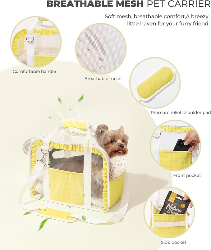 Pet Carrier for Medium Cats, Dog Carrier with Soft-Sided Cat Carriers with Breathable Mesh for Small/Medium Cats Dogs Puppies (Up to 13lbs), Foldable with Safety Buckle for Travel - Yellow