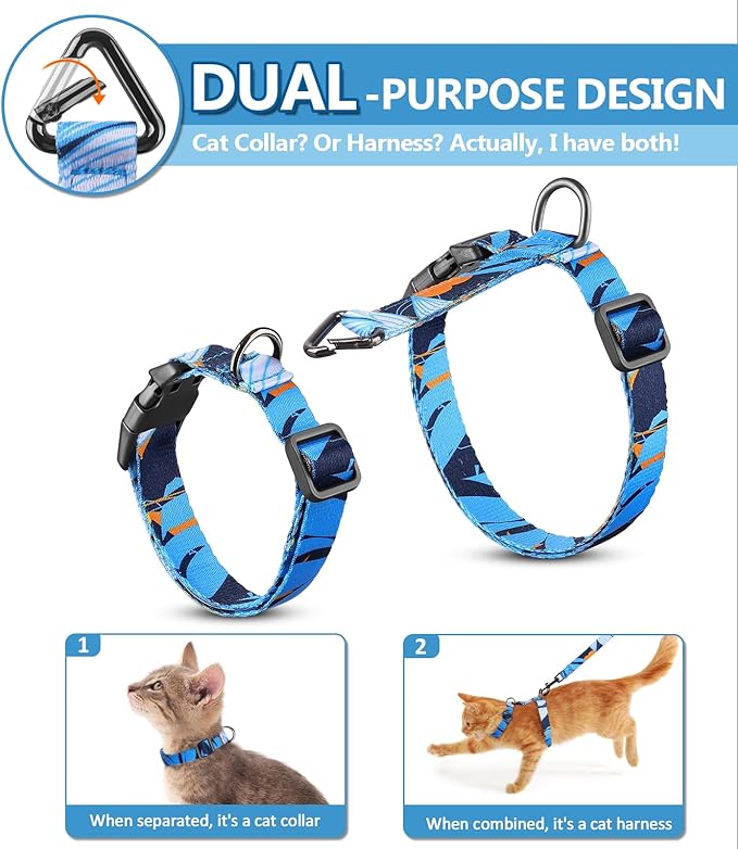 Halypet Cat Harness and Leash Set, Escape Proof [3 in 1 Adjustable & Lightweight] Cat Harness, Safe Kitten Harness for Cats Comfortable Soft, Easy to Wear, Walking Outdoor Travel, Small
