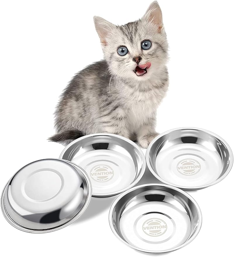 VENTION Small Shallow Cat Food Bowls, Outer Dia. 5.7 in Whisker Fatigue Cat Bowl, Stainless Steel Cat Food Dish for Indoor Cats, Set of 4 Replacement Cat Bowls for Raised Station(10.8 Fl.oz)