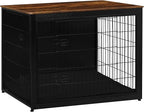 DWANTON Dog Crate Furniture with Cushion, Wooden Kennel Table with Double Doors, Indoor Dog House, Extra Large Size, 43.3" L, Black+Rustic Brown