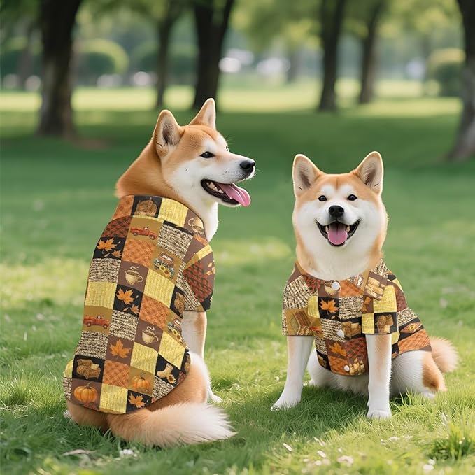 Fall Dog Shirt for Medium Dogs Girls Boys Pet Collared Outfit for Chihuahua, Yorkie & Cats Plaid Doggy Clothes Apparel Button Up Tee Soft Summer Costume for Birthday, Photos, Travel