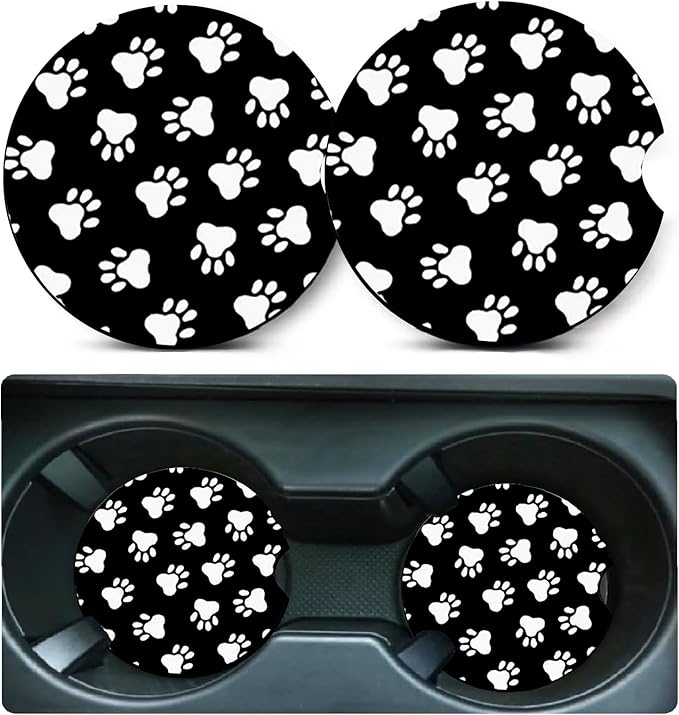 Car Coasters for Cup Holders,2 Pack Dog Paw Car Cup Holder Coasters,2.75" Universal Size Anti Slip Rubber Mat,Automotive Cup Holder Decal Decor,Dog Gifts for Dog Lovers for Women,Men,Mom