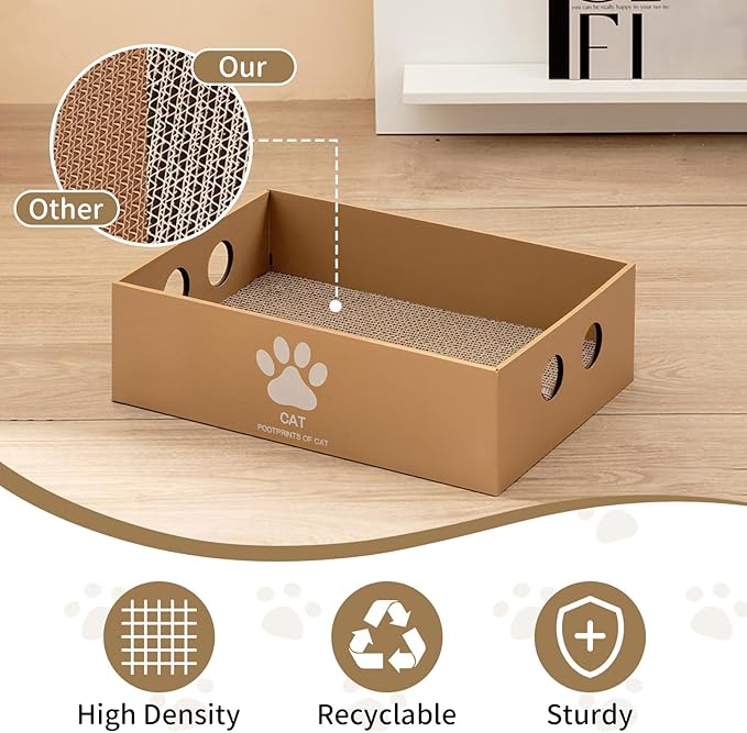 Heavy Duty Cardboard Cat Scratcher Box, Cat Bed with Double-Sided Cardboard Scratch Pad, Interactive Hole Design, Scratch Lounge Bed Suitable for Cats to Rest(Paw Pattern)