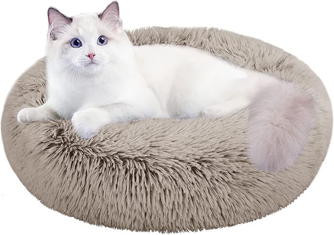 Cat Beds for Indoor Cats,24 Inch Dog Bed for Small Melium Large Dogs, Washable-Round Pet Bed for Puppy and Kitten with Slip-Resistant Bottom