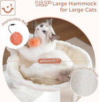 Flower Cat Tree 34" Scratching Post Small Cat Tower for Large Cats,Featuring with 15.7”Large Hammock, Removable Top Bed and Wide Condo for Indoor Cats-Beige