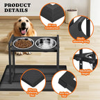 Elevated Dog Bowls for Medium Breed: 4 Height Adjustable Raised Dog Bowl with Metal Stand, Feeder Station with 2 Stainless Steel Bowls, Black with Feeding Mat