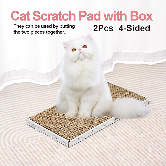 Cat Scratcher Cardboard with Box Durable Corrugate Scratching Kitty Sofa Lounge Bed Reversible Catnip Included for Indoor Cats, Scratching Pad, Can be Assembled, Double-Sided Design, Large (Box,2pcs)