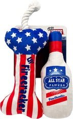 Huxley & Kent Tiny Tuff | Red, White, & Booze | Extra Tough Dog Toy for Small Dogs | 2-Pack Funny Dog Toy | Features Squeaker, Crinkle | Machine Washable